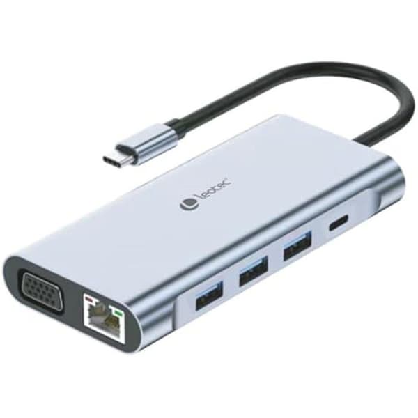 LEOTEC 11-1 dockningsstation 1USB-C PD100 3USB3 0 1USB-C 1 HDMI 1VGA 1TJSD MCSD