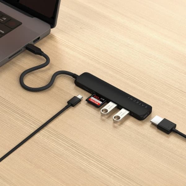 Satechi 6-i-1 USB-C Slim Multiport-adapter, svart