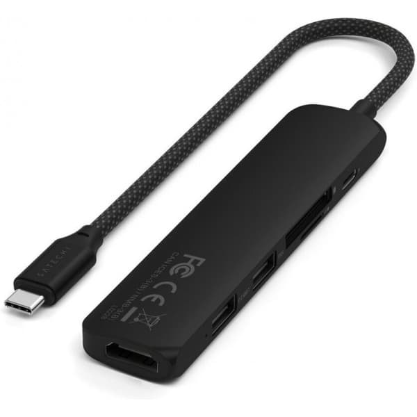Satechi 6-i-1 USB-C Slim Multiport-adapter, svart