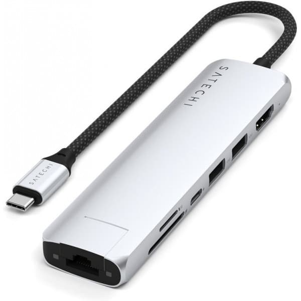 Satechi 7-i-1 USB-C Slim Multiport -adapter med Ethernet, sølv