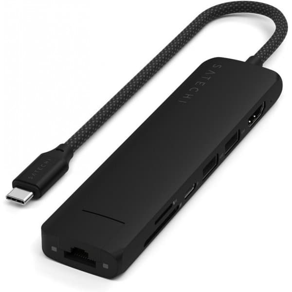 Satechi 7-i-1 USB-C Slim Multiport-adapter med Ethernet, svart