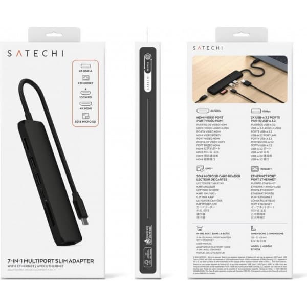 Satechi 7-i-1 USB-C Slim Multiport-adapter med Ethernet, svart