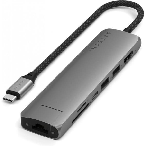 Satechi 7-i-1 USB-C Slim Multiport-adapter med Ethernet, stjernestensgrå