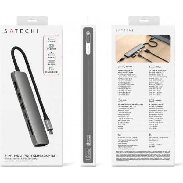Satechi 7-i-1 USB-C Slim Multiport-adapter med Ethernet, stjernestensgrå