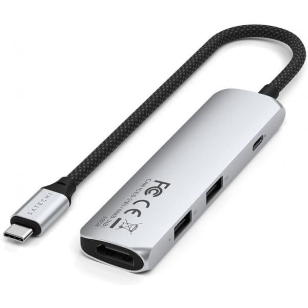 Satechi 4-i-1 USB-C Slim Multiport 4K-adapter, sølv