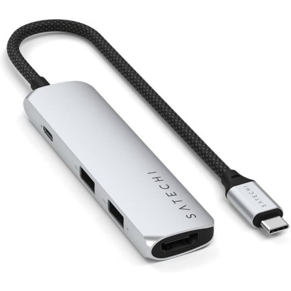 Satechi 4-i-1 USB-C Slim Multiport 4K-adapter, sølv