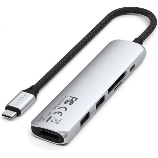 Satechi 6-i-1 USB-C Slim Multiport-adapter, silver
