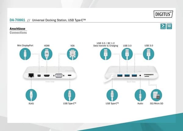 Digitus Universal (USB-C) GigE dockningsstation med integrerad kortläsare - DIGITUS