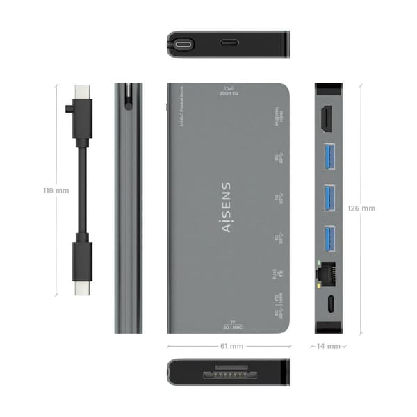 USB-HUB Aisens ASUC-8P015-GR Grå (1 antal)
