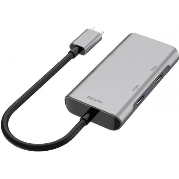Deltaco HUB201 - USB-C-hub, stjern grå