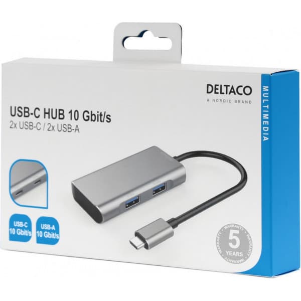 Deltaco HUB201 - USB-C-hub, stjern grå