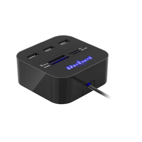 HUB USB 2.0 3 port med hukommelseskortlæser
