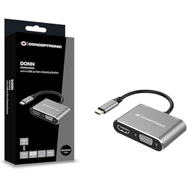 USB-C 4-i-1 Dockningsstation - CONCEPTRONIC - DONN16G - HDMI 4K - VGA 1080p - USB 3.0 100W PD