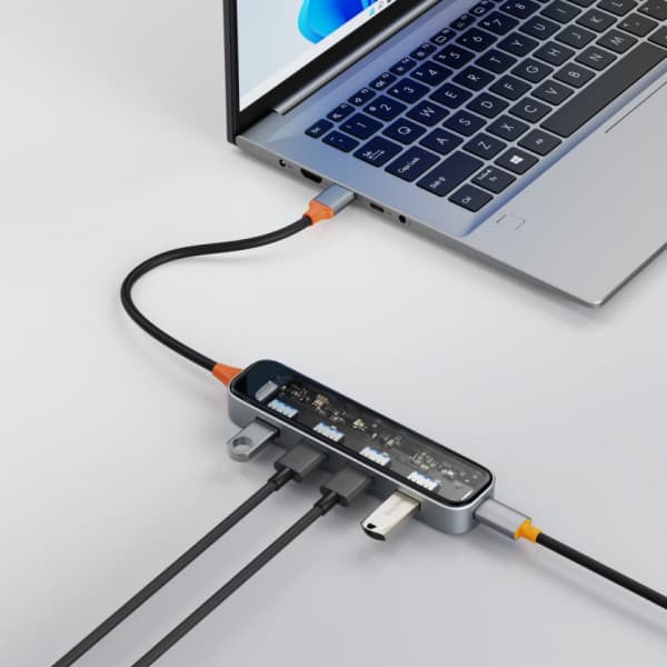 Deltaco USB-A-hub, 4x USB-A, 5 Gbps, gennemsigtig