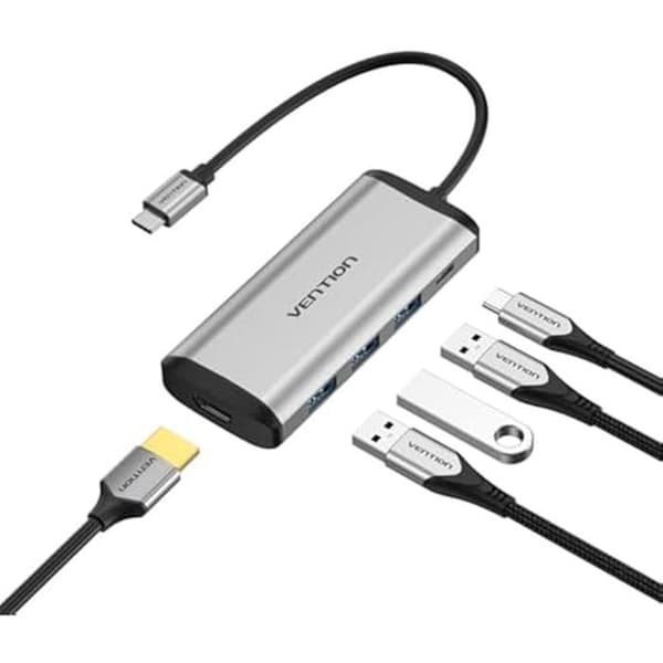 Dockningsstation - VENTION - Typ C för HDMI - 3 USB 3.0-portar - 0,15 m PD - Metallic grå