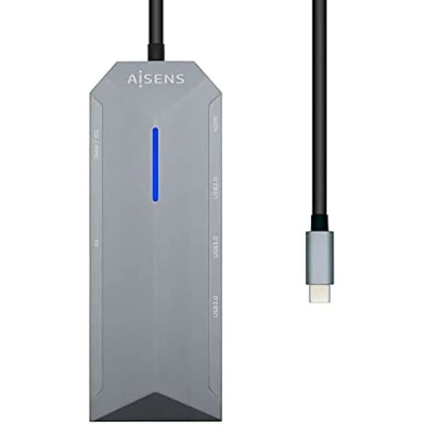 AISENS - USB-C DOCK 8 IN 1, USB-C A 1xHDMI, 1xRJ45, 3xUSB, 1xPD, 1xSD, 1xMICRO SD, GRÅ, 15CM