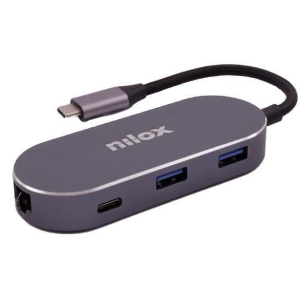 Mini dockningsstation - NILOX - Typ-C - 4K 30Hz - 3 USB 3.0-portar - RJ45 Gigabit Ethernet