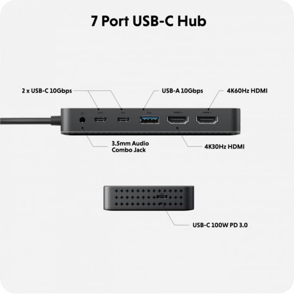 HyperDrive Next Dual 4K HDMI 7-port USB-C-hubb, midnattsblå