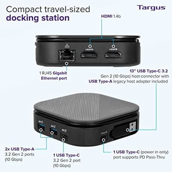 Targus DOCK116GLZ Dockningsstation med USB 3.2 Gen 2 (3.1 Gen 2) Typ-C-kabel Svart