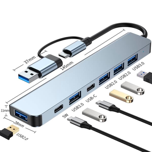 7-i-1 USB 3.0 och USB-C adapter – kompakt och mångsidig hub för flera enheter