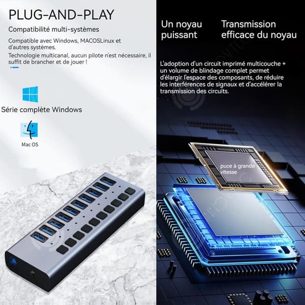 INN Professional Aluminium 10 i 1 USB3.0 dockningsstation med oberoende switch höghastighetsdockningsstation