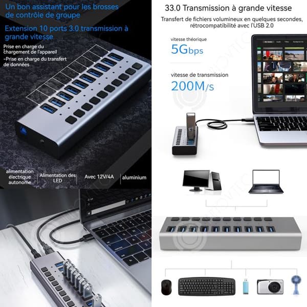 INN Professional Aluminium 10 i 1 USB3.0 dockningsstation med oberoende switch höghastighetsdockningsstation
