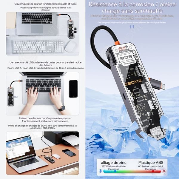 INN Dockningsstation 8 i 1 multi-interface hubb gigabit nätverksport förlustfri ljud TF/SD PD 100W kompatibel med flera system