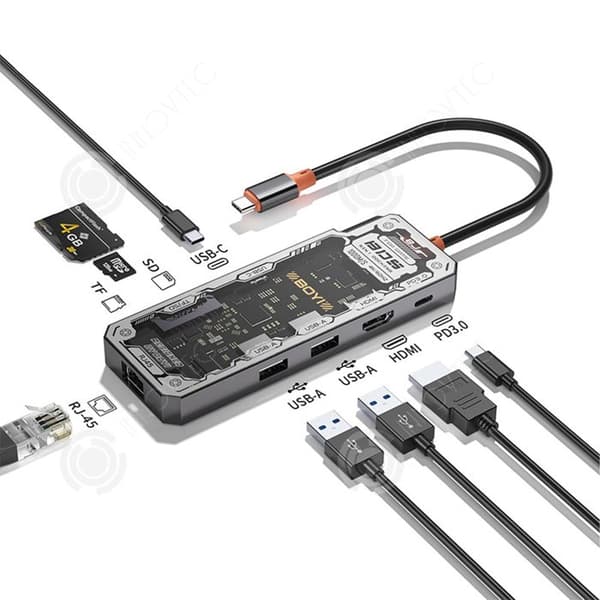 INN Dockningsstation 8 i 1 multi-interface hubb gigabit nätverksport förlustfri ljud TF/SD PD 100W kompatibel med flera system
