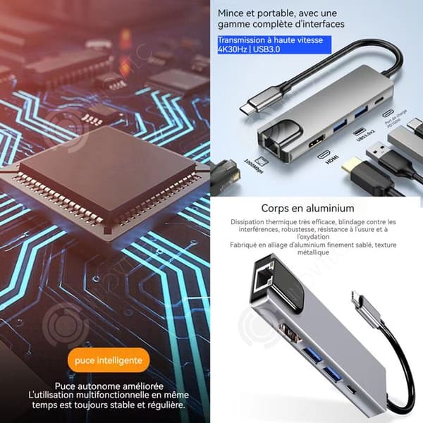 INN 5 i 1 bärbar dockningsstation i aluminiumlegering med Gigabit-internetgränssnitt och USB 3.0 höghastighetsöverföring