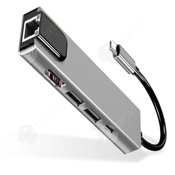 INN 5 i 1 bärbar dockningsstation i aluminiumlegering med Gigabit-internetgränssnitt och USB 3.0 höghastighetsöverföring