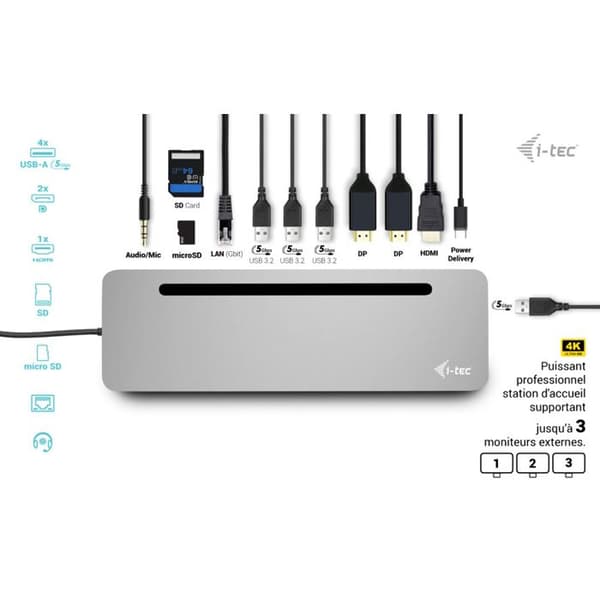 USB-C-dockningsstation - I-TEC - Ergonomisk - 4K - 3 Skärmar - 100W