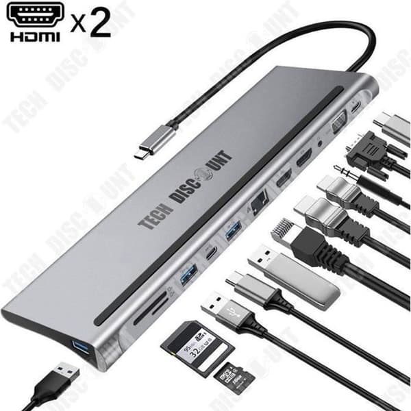 USB-C-dockningsstation - INNOVTEC - MTS 12-i-1 - HDMI, USB3.0, RJ45 - Snabbladdning - Elegant design