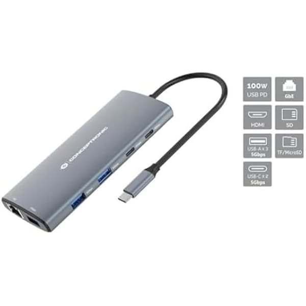 10 i 1 dockningsstation - CONCEPTRONIC - DONN06G - HDMI 4K - USB-C PD 100W - Gigabit Ethernet