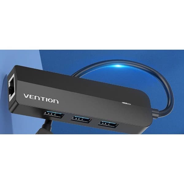 Vention 5-i-1 USB-C till 3x USB 3.0 / RJ45 Gigabit Ethernet-adapter / Micro-B HUB 0.15M Svart ABS Typ