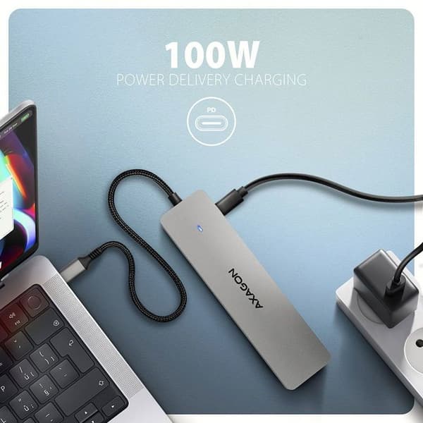 AXAGON HMC-7HX2, Hub 7-i-1, USB-C 5Gbps, 2x USB-A, 1x USB-C, 2x HDMI 4k/60, RJ-45, PD 100W