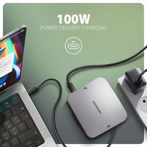 AXAGON HMC-UFO, Hub USB-C 10Gbps, 2x USB-A, USB-C, HDMI 4k/60Hz, RJ-45, SD/mSD, slot M.2, audio, PD