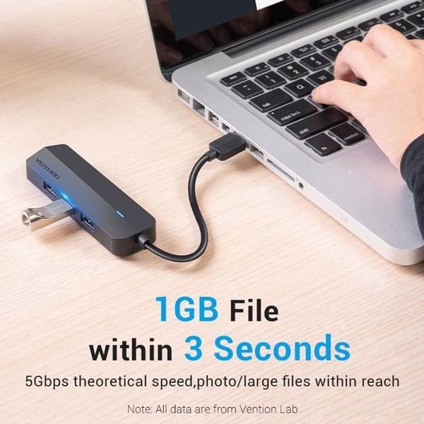 Vention 4-i-1 USB 3.0 till 3x USB 3.0 / Gigabit Ethernet-adapter 0.15M Svart