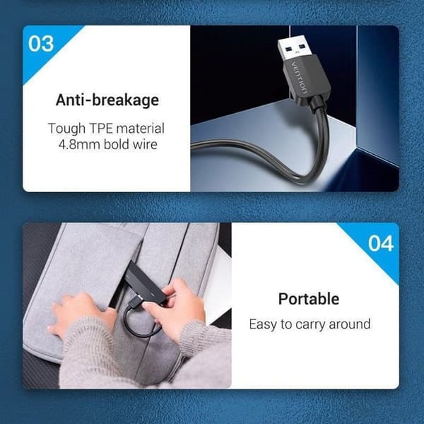 Vention 4-i-1 USB 3.0 till 3x USB 3.0 / Gigabit Ethernet-adapter 0.15M Svart