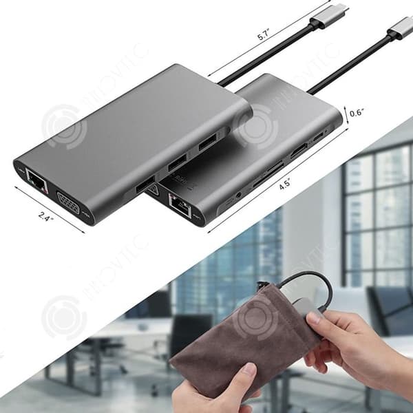 INN Station för flera enheter 10 i 1 USB 3.0 HDMI 4K UHD Gigabit Ethernet-port VGA Snabbladdning PD Effektiv överföring Hub-adapter
