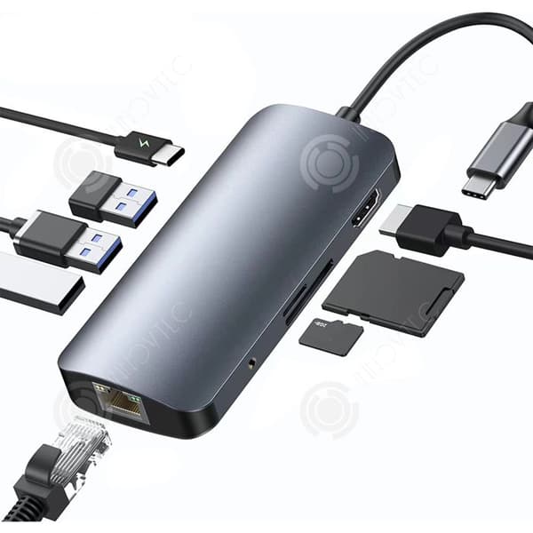 INN USB 3.0 9-i-1 HDMI 4K Hub Station med LAN100M Snabbladdning PD 100 W Hög hastighetsläsning Adapter