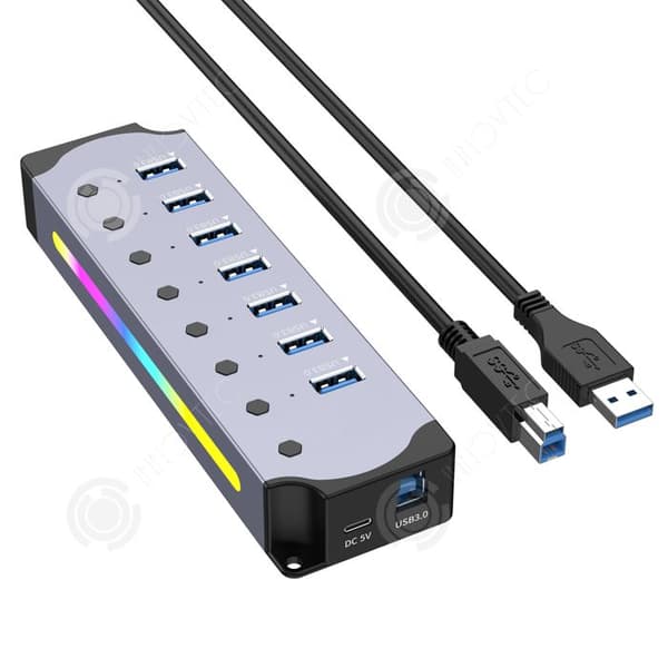 INN Station för mottagning USB 3.0 7 i 1 RGB-belysning Höghastighetöverföring Ofristående brytare Hub-adapter