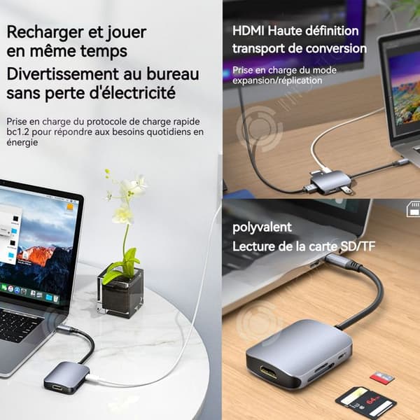 INN USB 3.0 Typ-C 6-i-1 5 Gbit/s HDMI 4K 30 Hz PD 100W SD/TF läsare Multifunktionsadapter