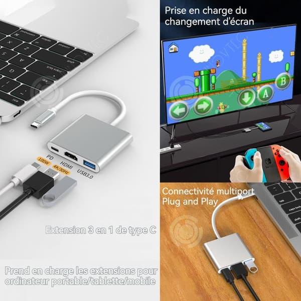 INN USB 3.0 Typ-C 3-i-1 HDMI 4K PD 100W Ingen drivrutin krävs Multifunktionell användning Hub-adapter