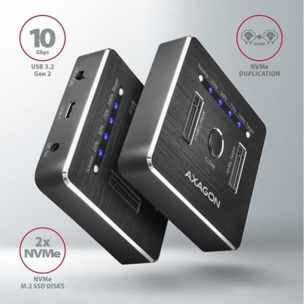 AXAGON-kompatibel ADSA-M2C NVMe Clone Dual SSD Dock Station - 8595247906496