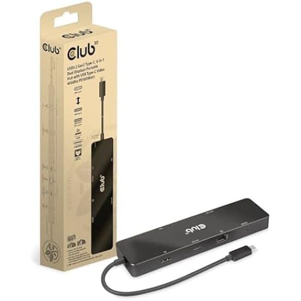Club3D Portable 6 in 1 USB Type-C 4K 60Hz Video Dockningsstation Svart