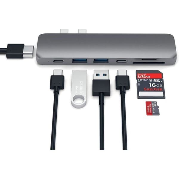 Satechi Aluminium Type-C Pro Hub Adapter Dockningsstation - Thunderbolt 3 - 11,4 cm x 2,79 cm x 1,02 cm - 39,7 g
