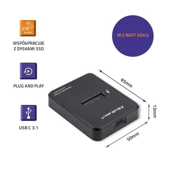 Qoltec Dockningsstation SSD M.2 SATA, NGFF, USB 3.1 - 5901878503141