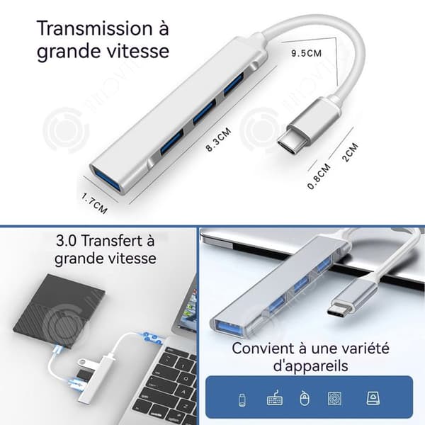 INN USB 3.0 Typ C Hub 4-i-1 Datatransfer Silver Multifunktionell Användning Hub Adapter