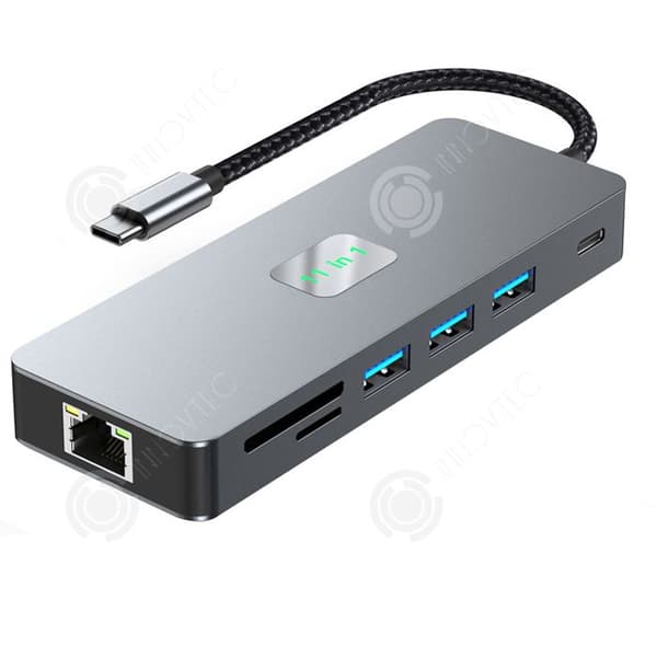 INN Station för anslutning interface 11en1 USB/USB-C/Typ-C/4K60Hz/1080P/Ljud/SD/TF/nätverkskabel gigabit Ethernet uttag