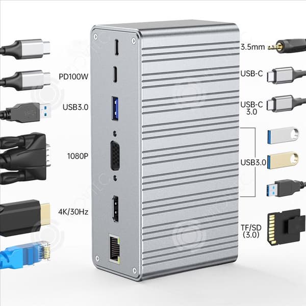 INN Smarthub station för 13 i 1 USB/USB-C/Typ-C/4K30Hz/1080P/Ljud/SD/TF/ nätverkskabel med gigabit ethernet.